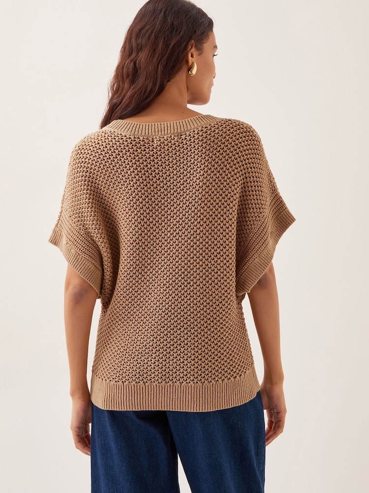 Monsoon Brown Sia Slouch Crochet Jumper - Image 4 of 5