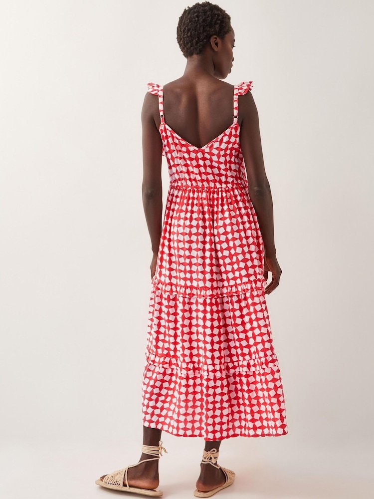 Monsoon Orange Geena Geometric Woodblock Midi Dress - Image 2 of 4