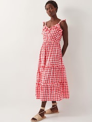 Monsoon Orange Geena Geometric Woodblock Midi Dress - Image 3 of 4