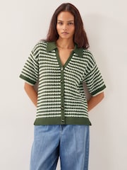 Monsoon Green Cally Stripe Collar 100% Cotton Jumper - Image 1 of 3