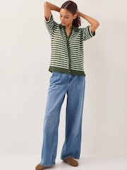 Monsoon Green Cally Stripe Collar 100% Cotton Jumper - Image 2 of 3