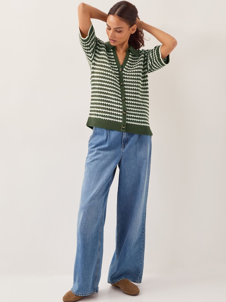 Monsoon Green Cally Stripe Collar 100% Cotton Jumper - Image 2 of 3