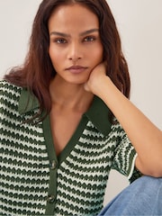 Monsoon Green Cally Stripe Collar 100% Cotton Jumper - Image 3 of 3