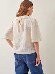 Monsoon Natural Harika Floral Print 100% Cotton Embroidered Top - Image 3 of 5