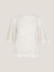 Monsoon Natural Harika Floral Print 100% Cotton Embroidered Top - Image 5 of 5