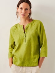 Monsoon Green Rosa Bib 100% Linen Blouse - Image 1 of 5