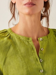 Monsoon Green Rosa Bib 100% Linen Blouse - Image 2 of 5