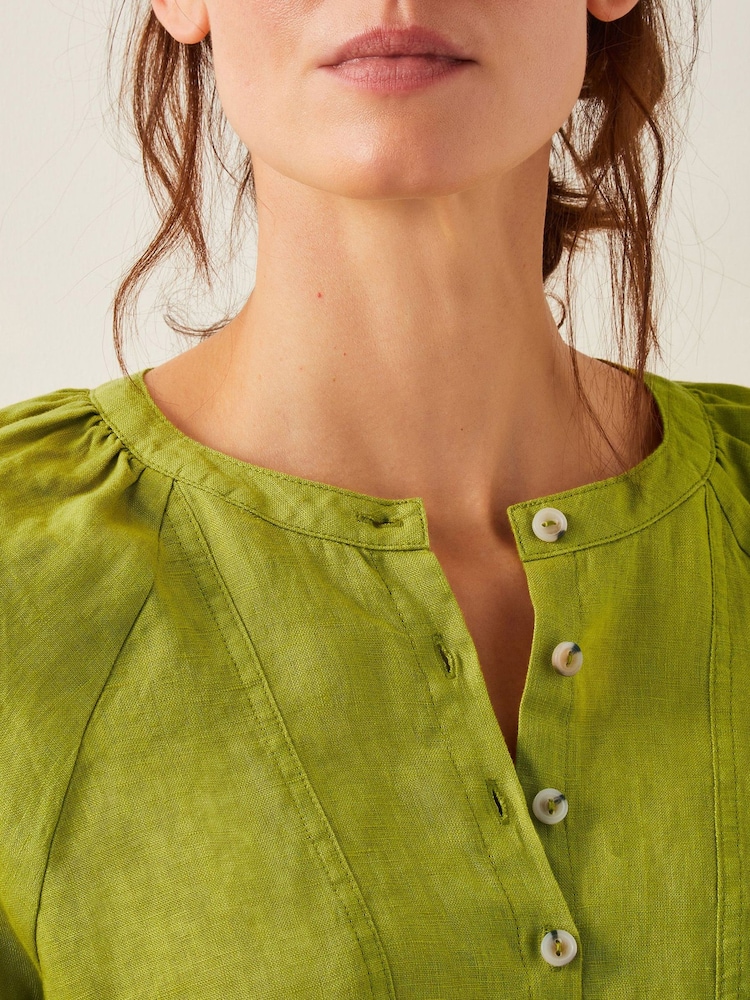 Monsoon Green Rosa Bib 100% Linen Blouse - Image 2 of 5 Monsoon Green Rosa Bib 100% Linen Blouse - Image 2 of 5