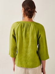 Monsoon Green Rosa Bib 100% Linen Blouse - Image 4 of 5