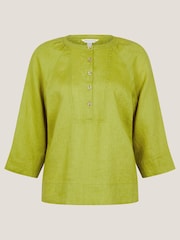 Monsoon Green Rosa Bib 100% Linen Blouse - Image 5 of 5