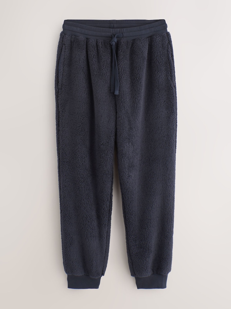 Navy Blue Borg Fleece Cuffed Joggers - Image 1 of 4