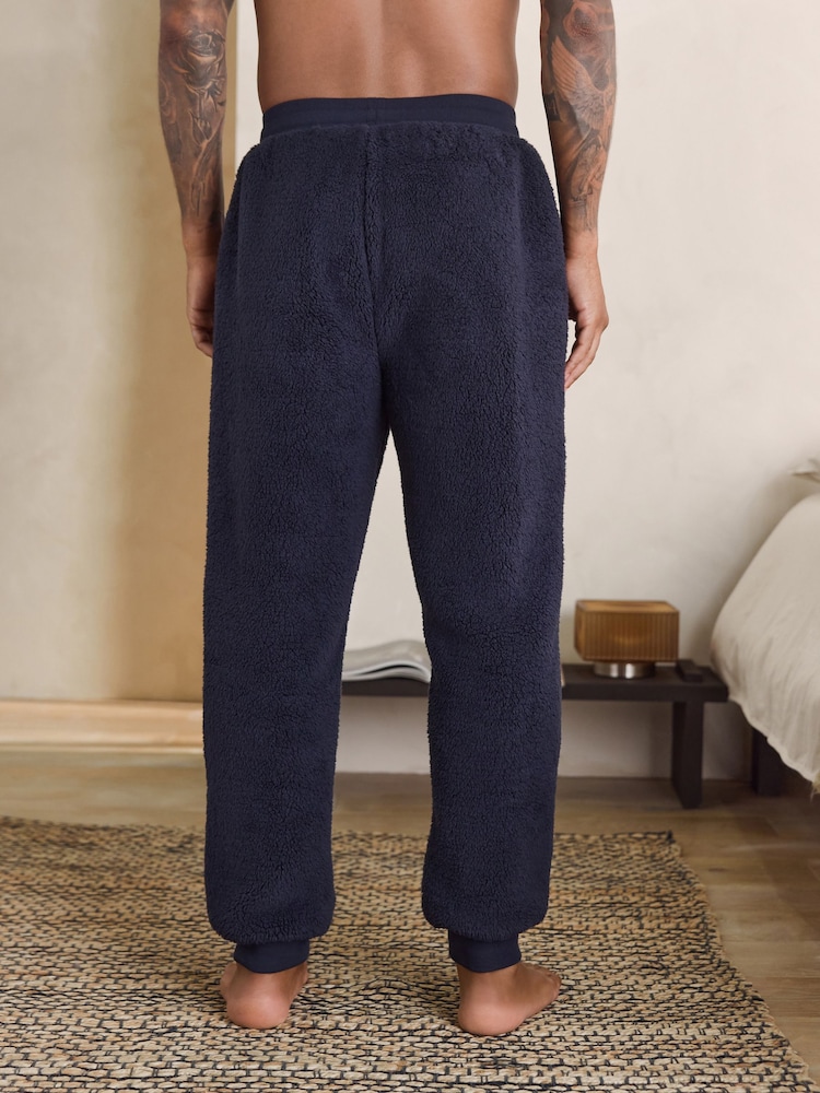Navy Blue Borg Fleece Cuffed Joggers - Image 10 of 10
