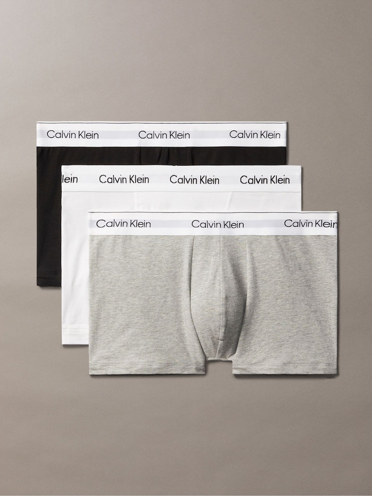 Calvin Klein Black/White/Grey Calvin Klein 3 Pack Boxers Trunks - Icon Cotton Stretch - Image 1 of 5