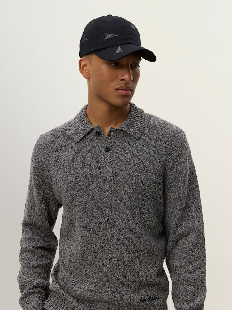 Les Deux Black Billy Mouliné Knitted Polo Shirt - Image 7 of 7 Les Deux Black Billy Mouliné Knitted Polo Shirt - Image 7 of 7