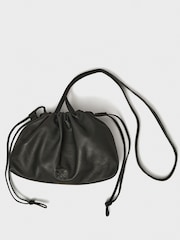 Crew Clothing Black Leather Drawstring Cross-Body Bag - Image 1 of 3