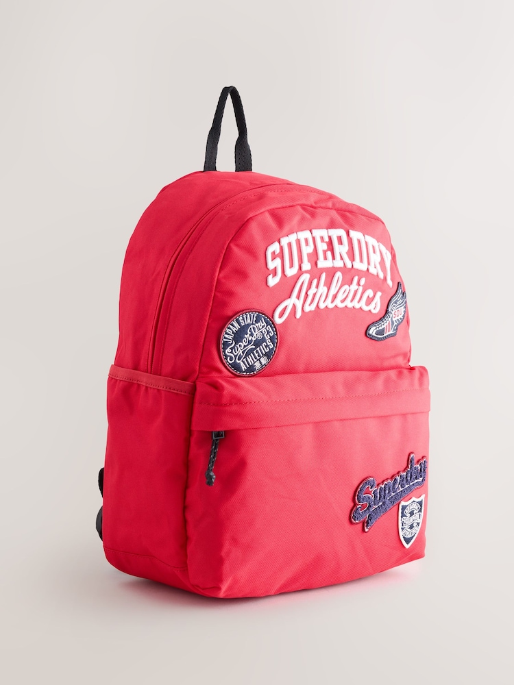 Superdry Red Embroidered Varsity Badge Logo Backpack - Image 1 of 5