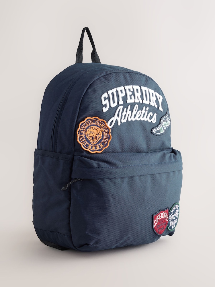 Superdry Navy Embroidered Varsity Badge Logo Backpack - Image 1 of 5