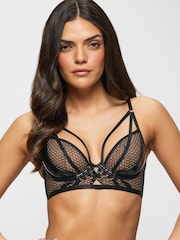 Negro - Ann Summers Evoke PU & Mesh Non Pad Plunge Bra - Imagen 1 de 5