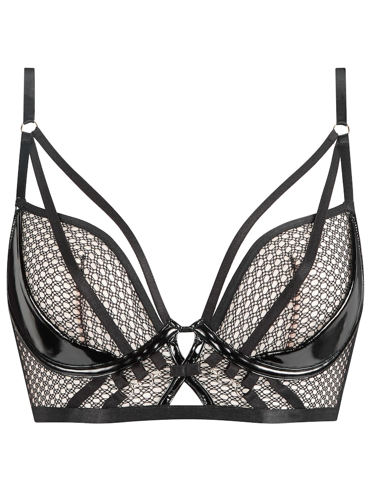 Negro - Ann Summers Evoke PU & Mesh Non Pad Plunge Bra - Imagen 5 de 5