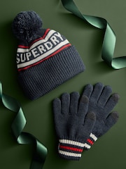 Superdry Blue Pom Hat and Gloves Set - Image 2 of 6