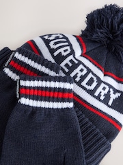 Superdry Blue Pom Hat and Gloves Set - Image 6 of 6