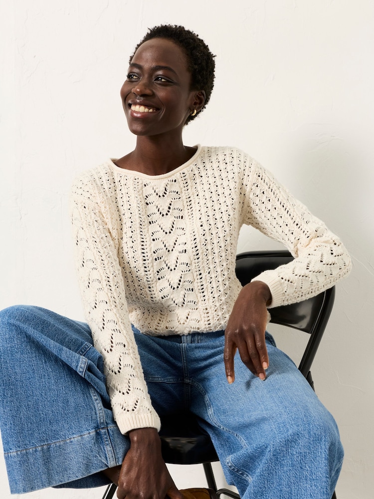 FatFace Cameron Ivory Knitted Textured Jumper - Image 1 of 7