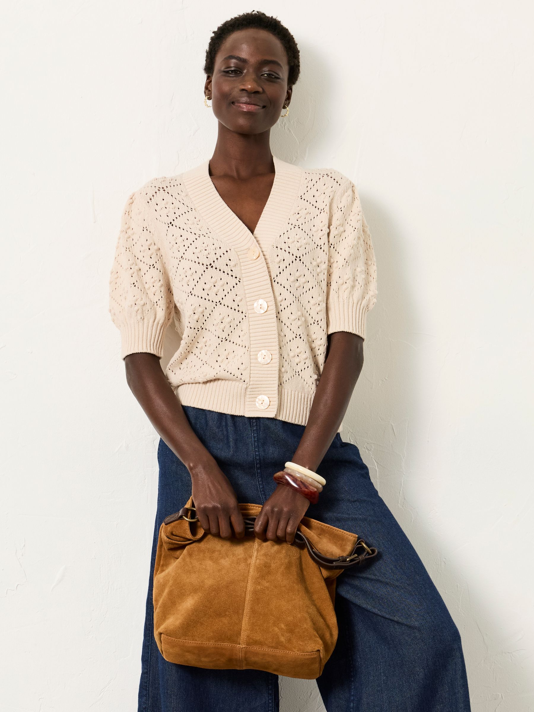 Buy FatFace Clover Stone Knitted Short Sleeve Cardigan from the