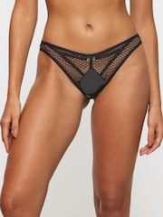 Ann Summers Black Evoke PU & Mesh Brazilian Knickers - Image 1 of 5