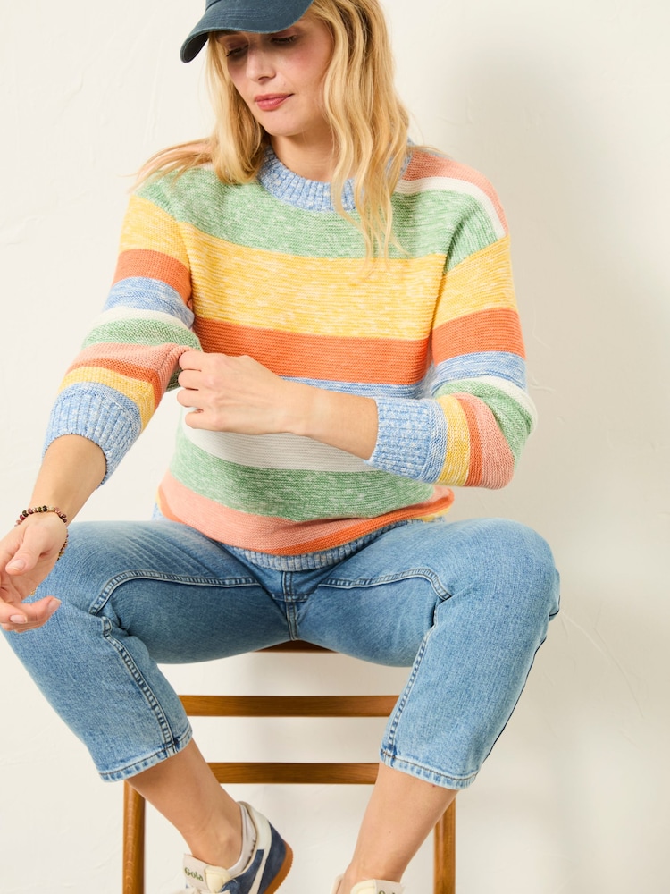 FatFace Blue Knitted Surf Stripe Crew Jumper - Image 1 of 5