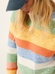 FatFace Blue Knitted Surf Stripe Crew Jumper - Image 4 of 5