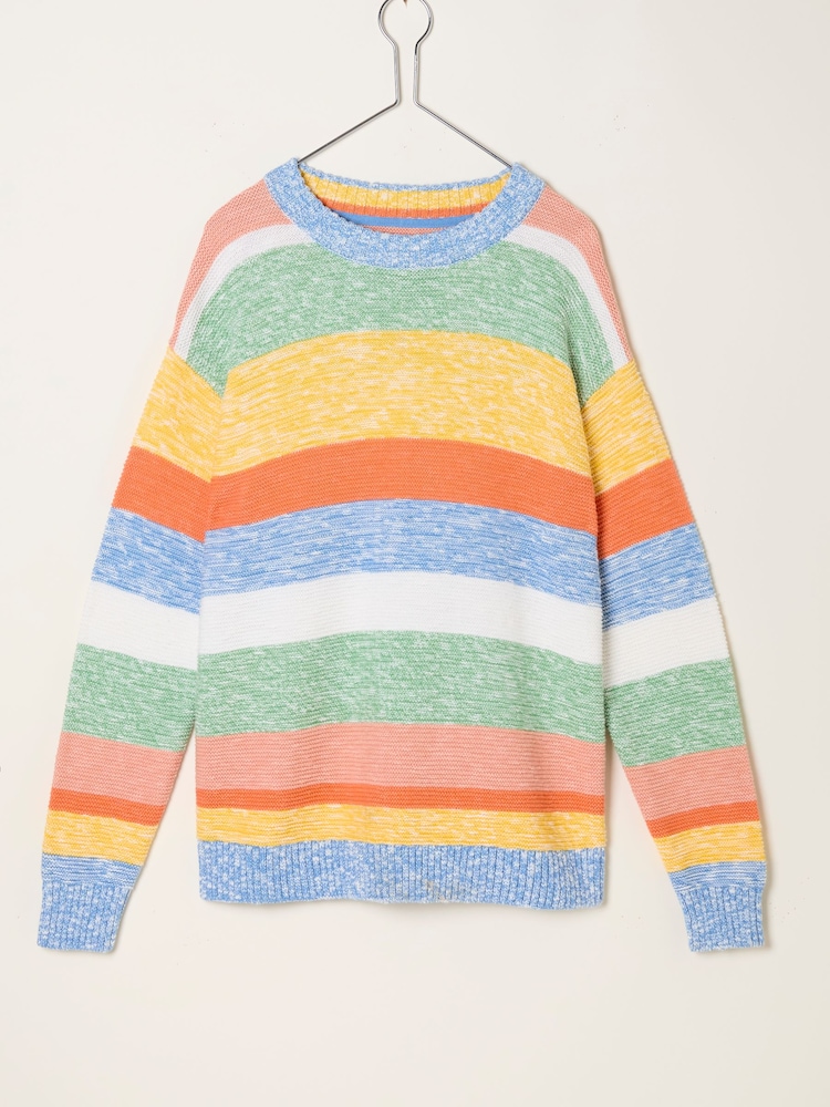 FatFace Blue Knitted Surf Stripe Crew Jumper - Image 5 of 5