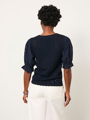 FatFace Joanie Navy Knitted and Woven Top - Image 2 of 6