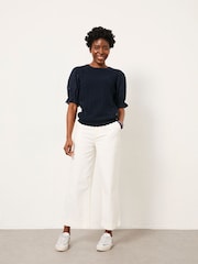 FatFace Joanie Navy Knitted and Woven Top - Image 3 of 6