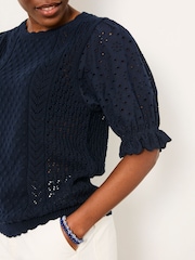 FatFace Joanie Navy Knitted and Woven Top - Image 4 of 6