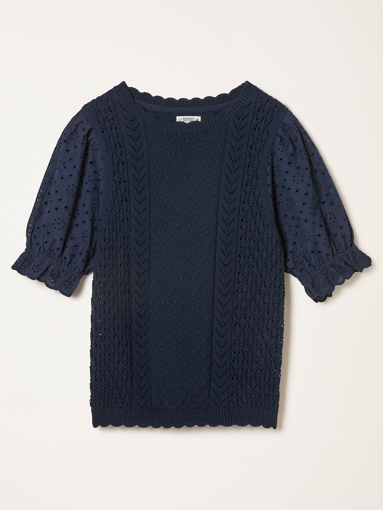 FatFace Joanie Navy Knitted and Woven Top - Image 6 of 6