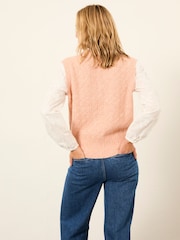 FatFace Leoni Pink Knitted and Woven 2in1 Top - Image 2 of 6