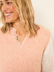 FatFace Leoni Pink Knitted and Woven 2in1 Top - Image 3 of 6