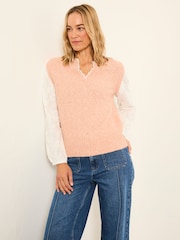 FatFace Leoni Pink Knitted and Woven 2in1 Top - Image 4 of 6