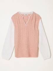 FatFace Leoni Pink Knitted and Woven 2in1 Top - Image 6 of 6