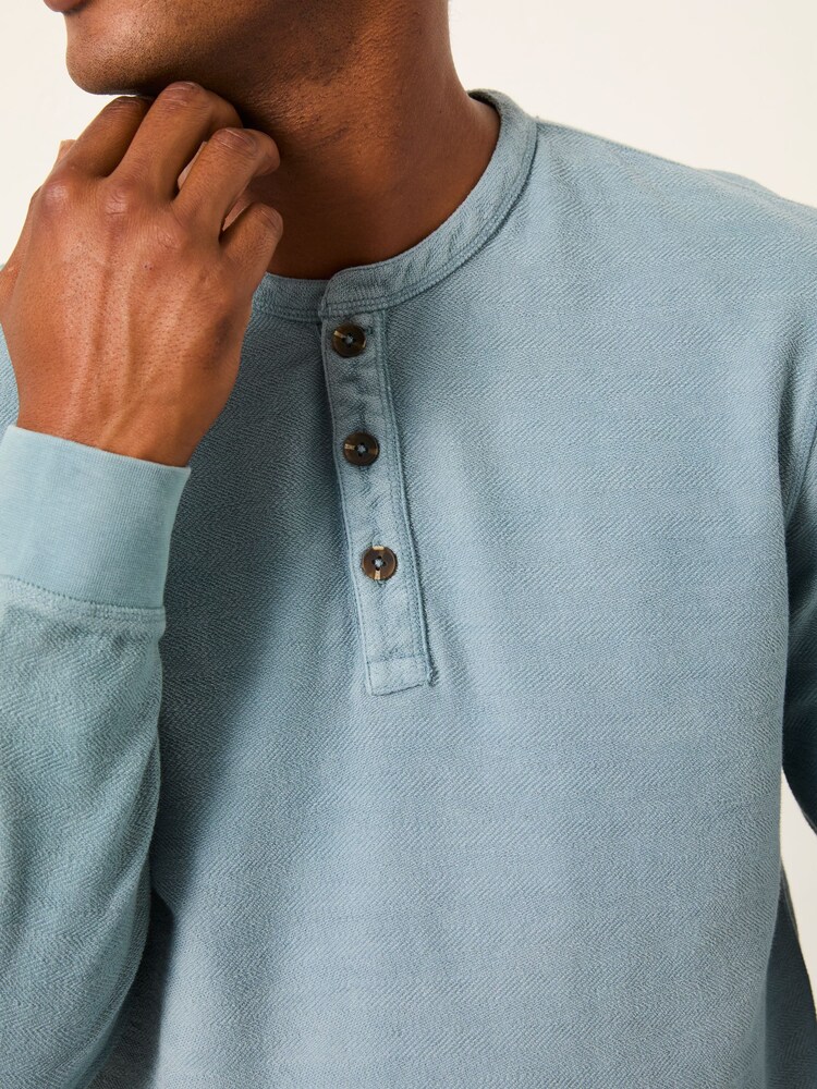 FatFace Light Vintage Blue Herringbone Henley - Image 2 of 5 FatFace Light Vintage Blue Herringbone Henley - Image 2 of 5