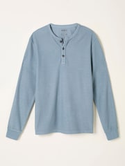 FatFace Light Vintage Blue Herringbone Henley - Image 6 of 6