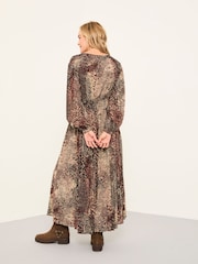 FatFace Jaqs Light Brown Layered Animal Midi Dress - Image 2 of 6