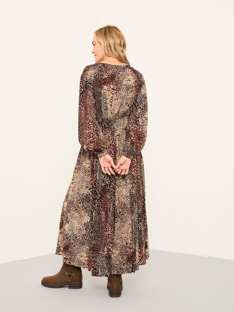 FatFace Jaqs Light Brown Layered Animal Midi Dress - Image 2 of 6