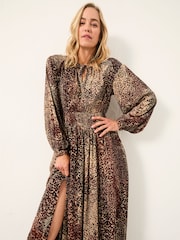 FatFace Jaqs Light Brown Layered Animal Midi Dress - Image 5 of 6