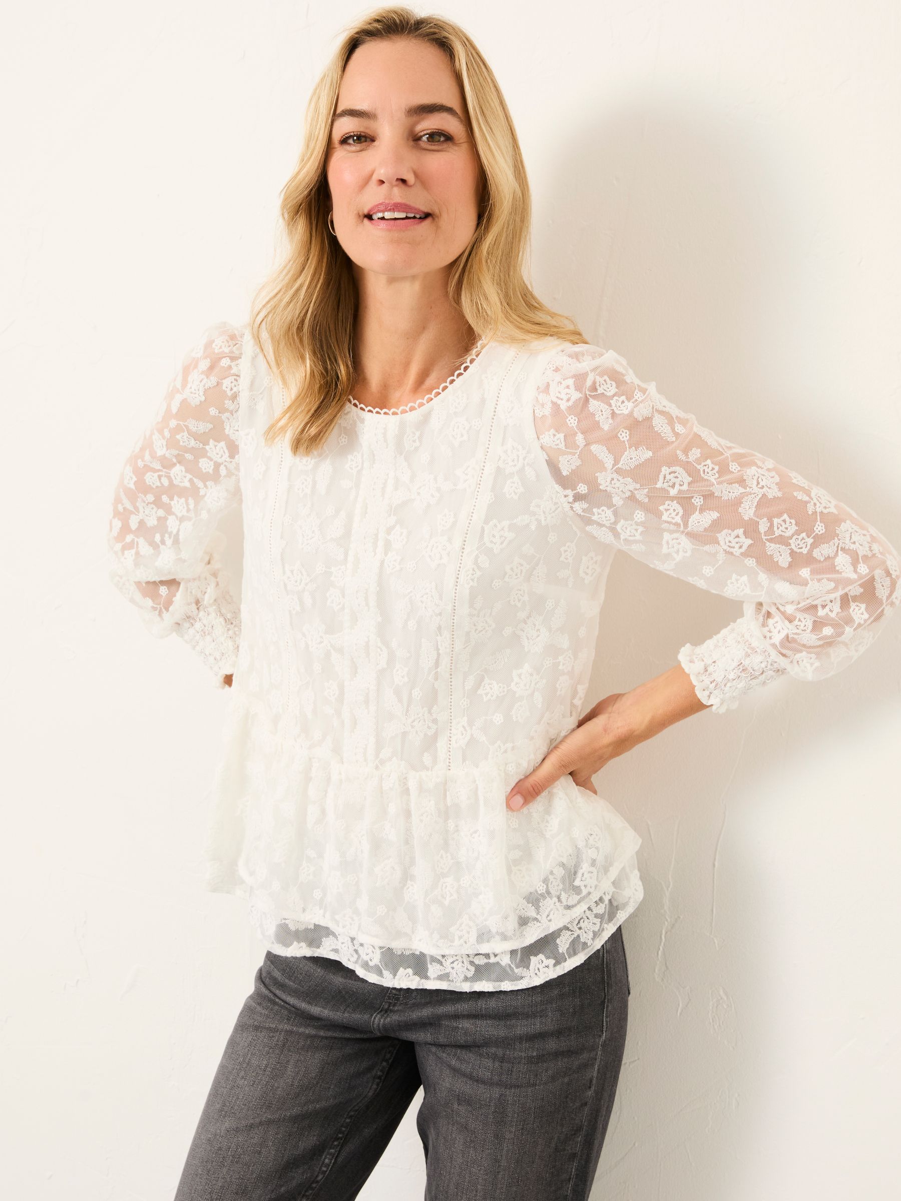 Buy FatFace Marianne Ivory Lace Round Neck Top from the Next UK