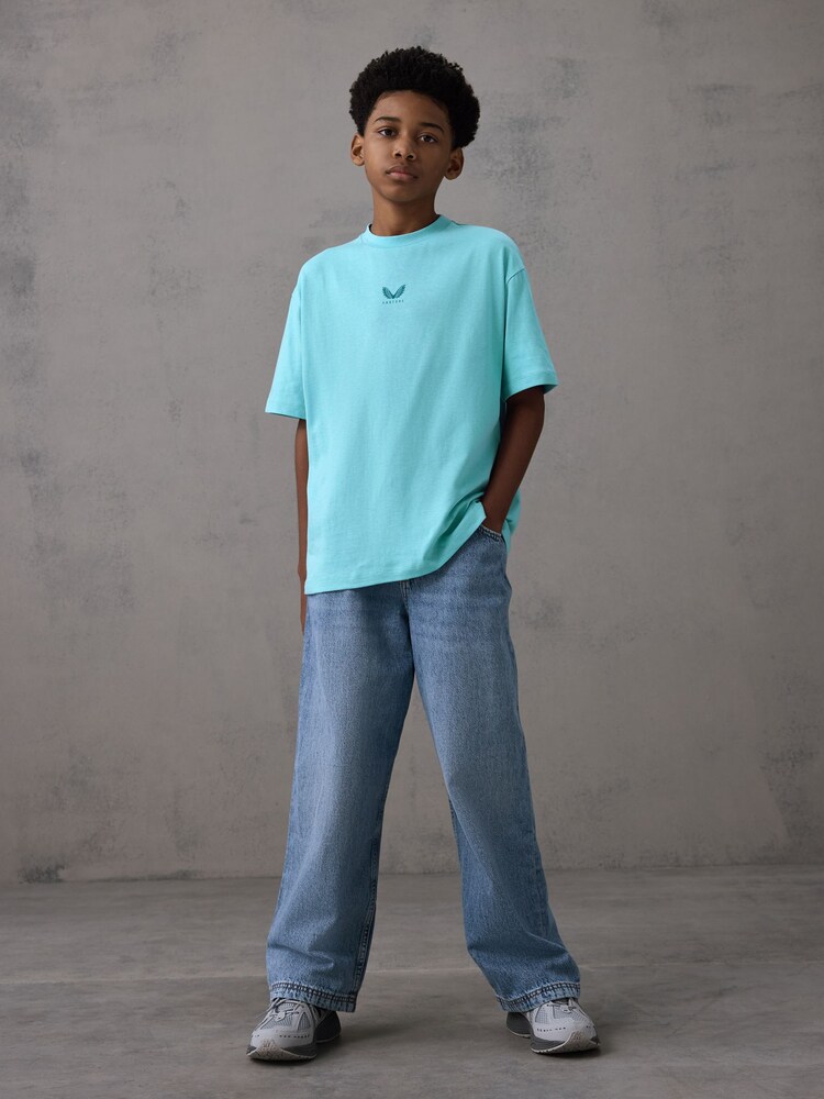 Castore Teal Blue Logo Oversized Short Sleeve Cotton T-Shirt - Image 4 of 4 Castore Teal Blue Logo Oversized Short Sleeve Cotton T-Shirt - Image 4 of 4