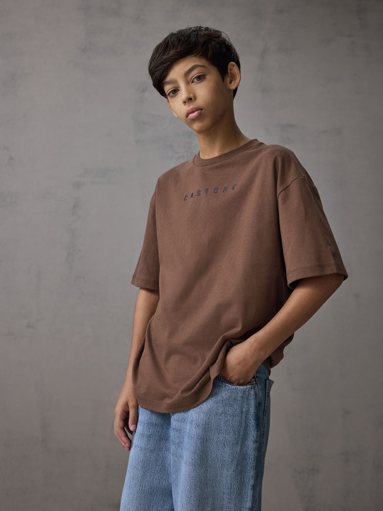 Castore Brown Oversized Short Sleeve Cotton T-Shirt - Image 1 of 5