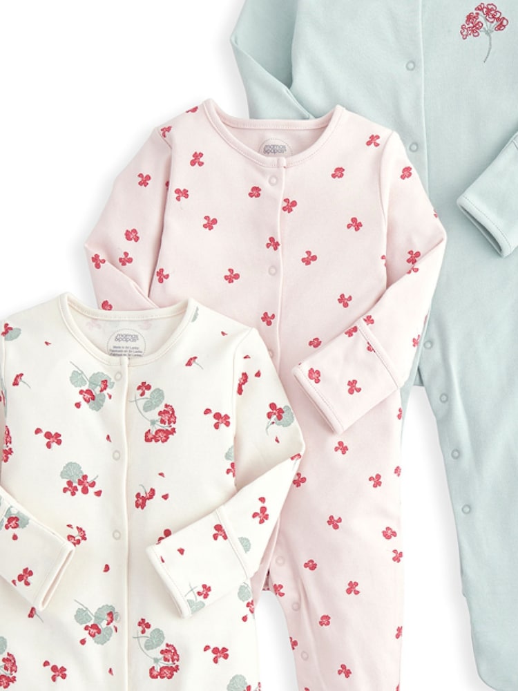 Mamas & Papas Pink Dino Prints Sleepsuits 3 Pack - Bild 2 von 8