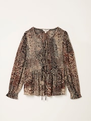 FatFace Kiki Light Brown Layered Animal Blouse - Image 1 of 1