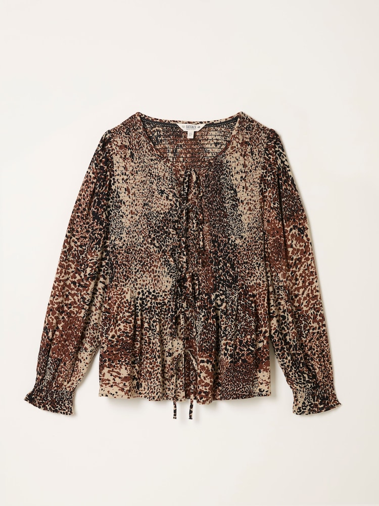 FatFace Kiki Light Brown Layered Animal Blouse - Image 1 of 1 FatFace Kiki Light Brown Layered Animal Blouse - Image 1 of 1